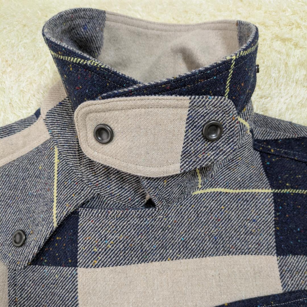 タグ付き MOTORCYCLE ウール チェック ライダース コート S