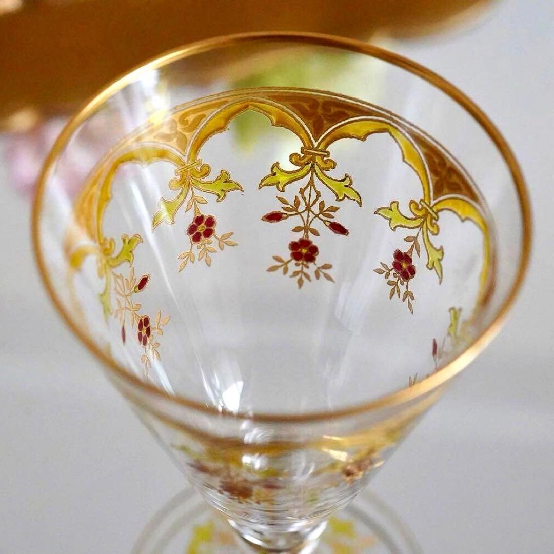 極希少オールドバカラ ボーヴェ ワイングラス★美品BACCARAT金彩エナメル彩