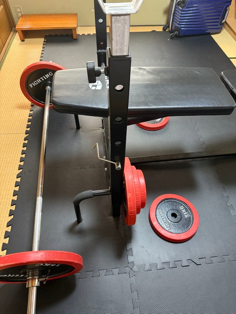 ベンチプレス台+プレート・シャフト100kg+セーフティーバー+マット　セット
