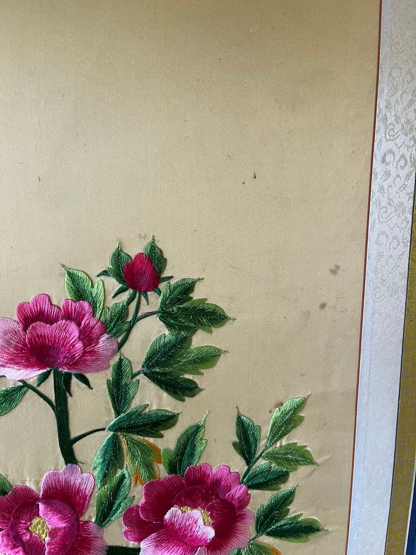 中国 刺繍屏風 刺繍絵 古美術 インテリア 骨董 アンティーク 花 鳥 動物