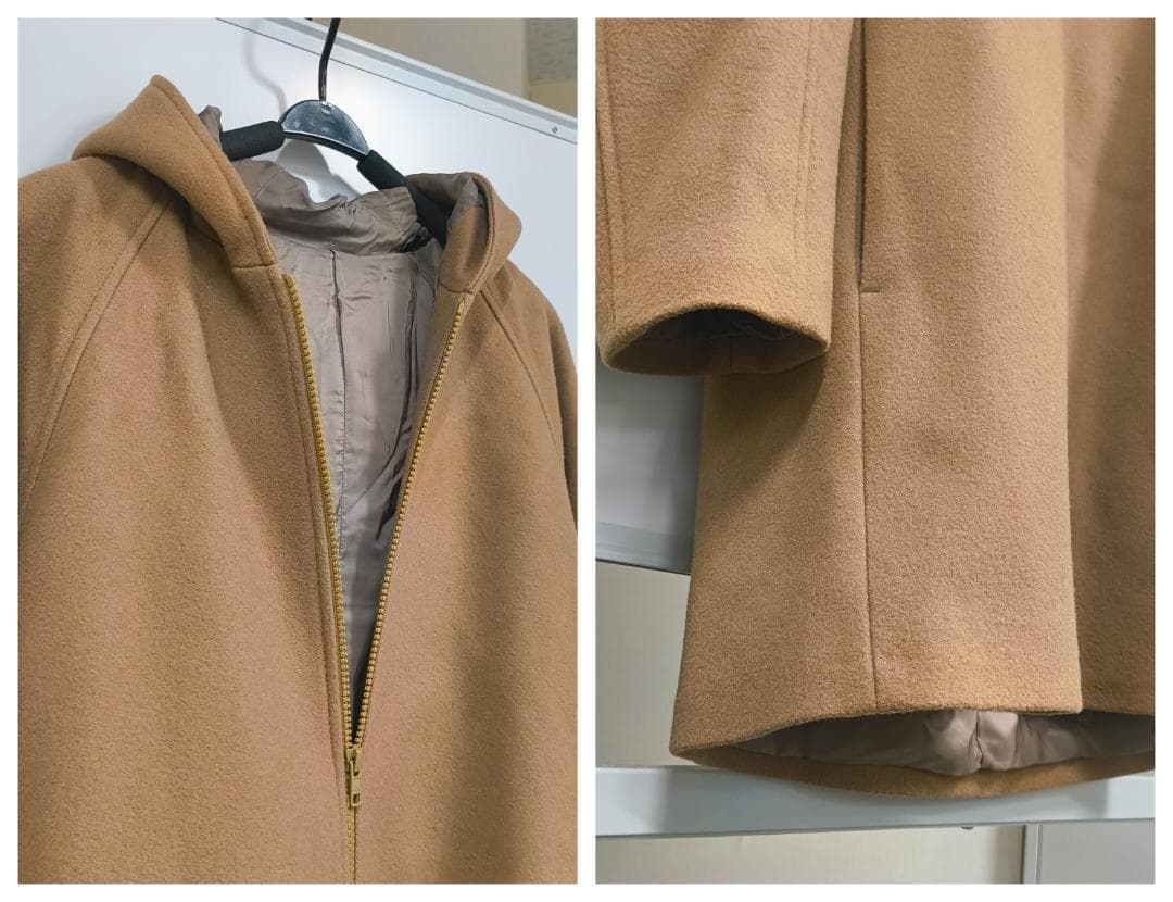 【春まで重宝！】Theoryメンズ上質フード付メルトンコート人気キャメルM抜け感