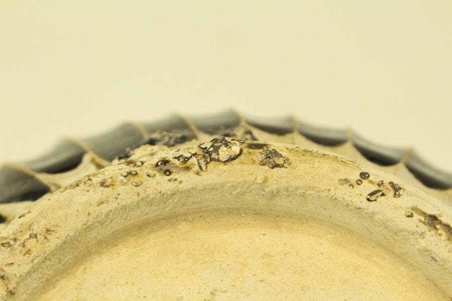 中国美術 黒釉 條紋壷 水指 茶道具伝来(ZE735)