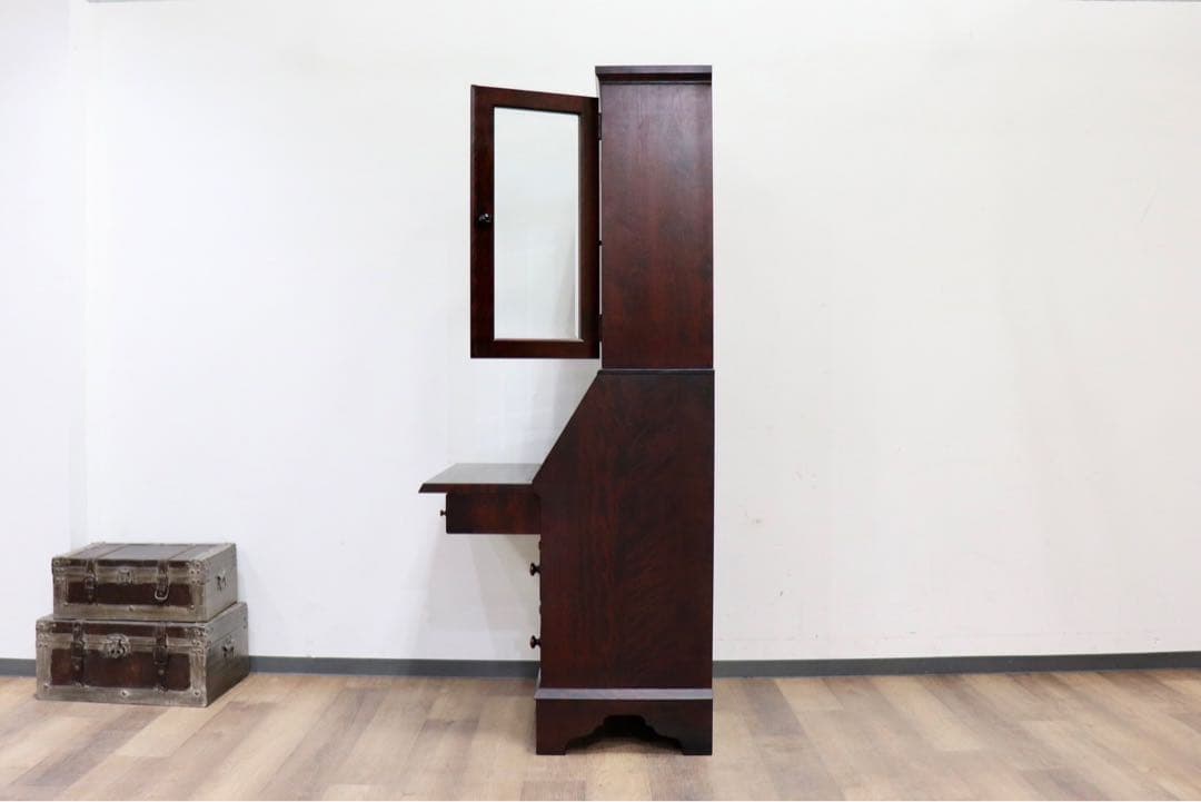 GMHK849○北海道民芸家具 ライティングビューロー 本棚 書棚 飾り棚 デス