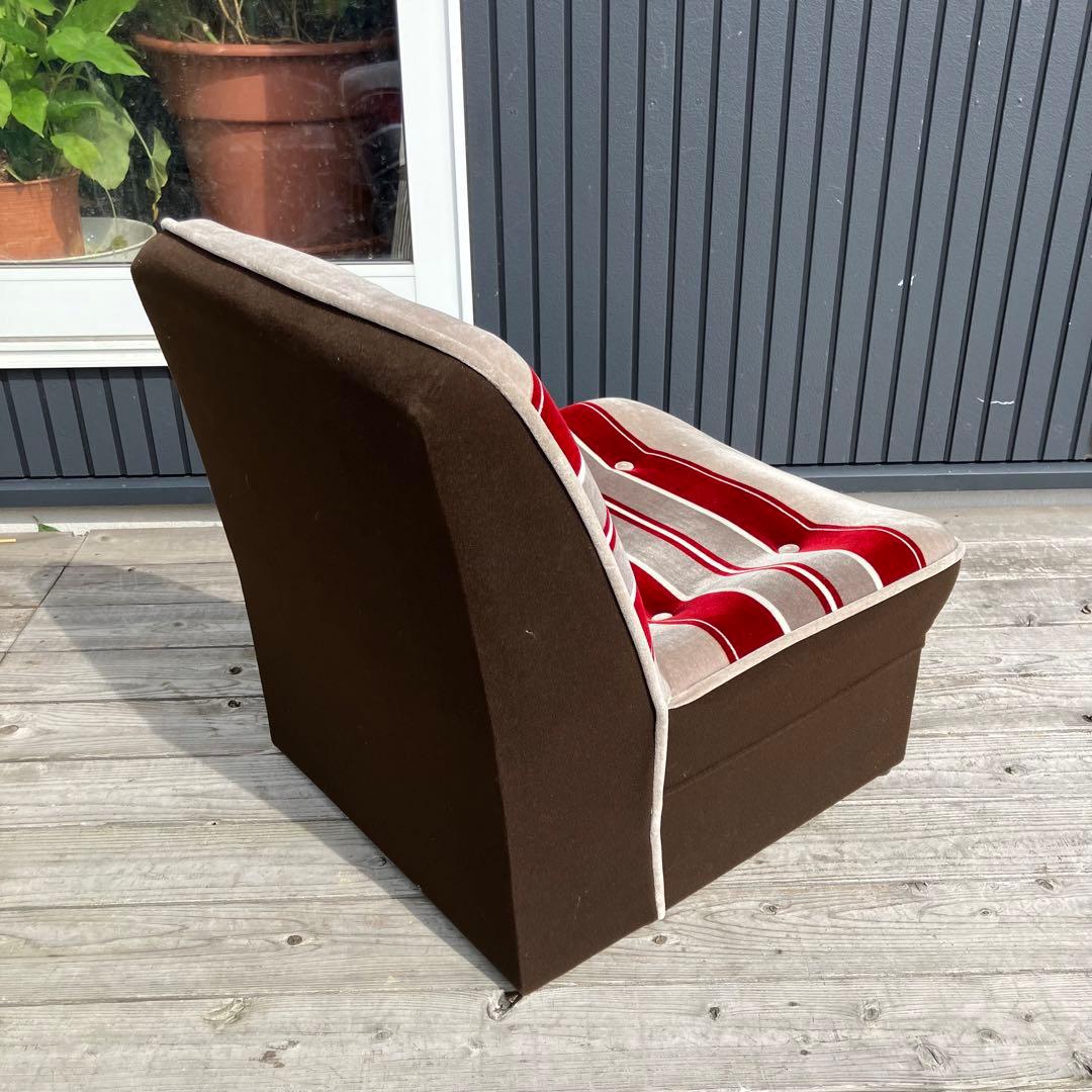 昭和レトロ ベロアストライプソファー  1人掛けソファー 当時物 ヴィンテージ
