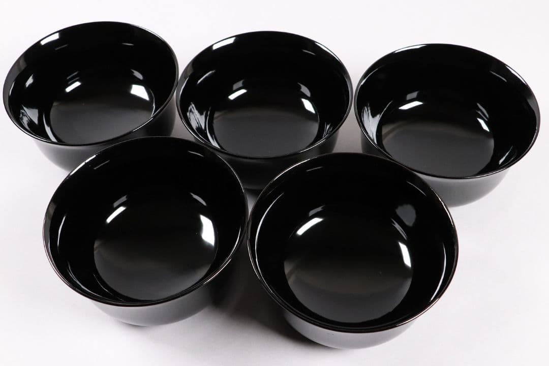 木製漆器 梅蒔絵 黒塗 椀 五客 漆芸 茶懐石 会席道具【MA287】