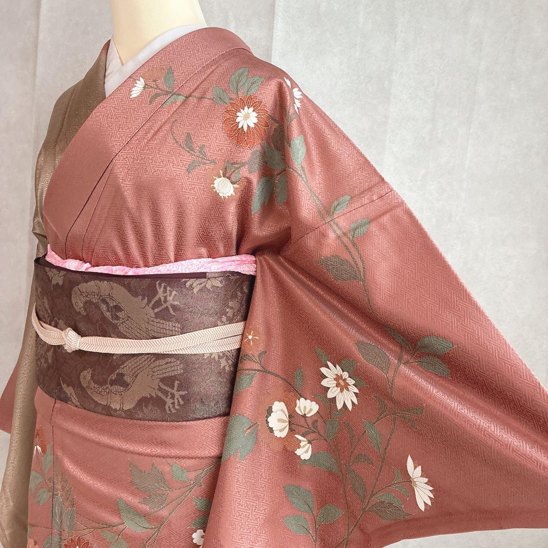 訪問着　フルセット　着物　トールサイズ　正絹　くすみ優花　綸子　J5