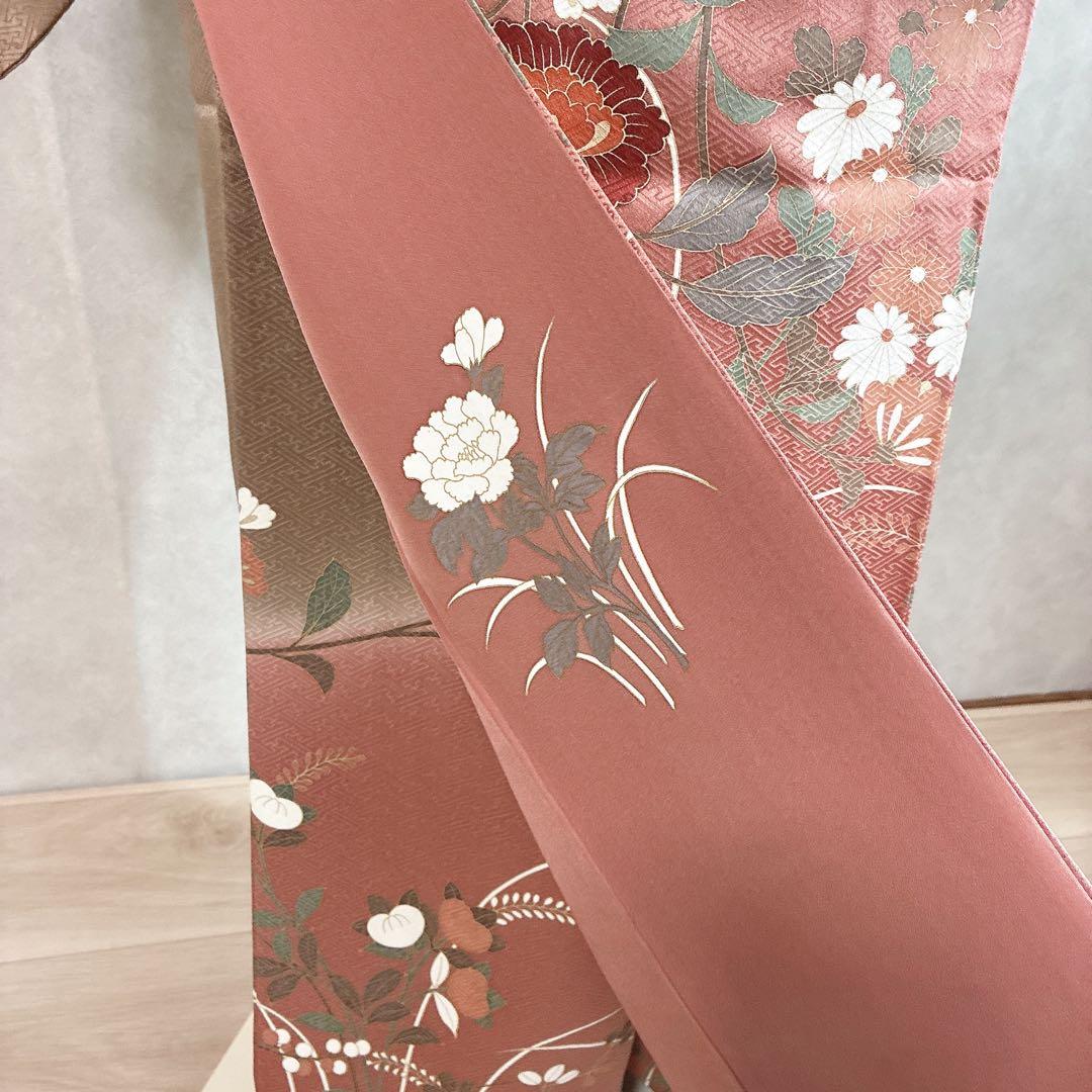 訪問着　フルセット　着物　トールサイズ　正絹　くすみ優花　綸子　J5