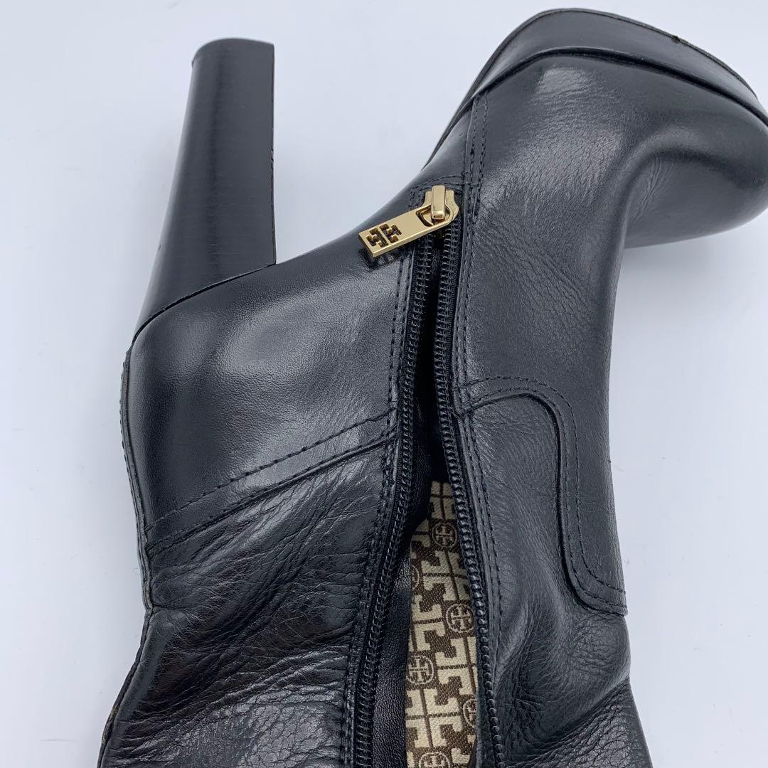 トリーバーチ　ロングブーツ　ブラック　レザー　ロゴ