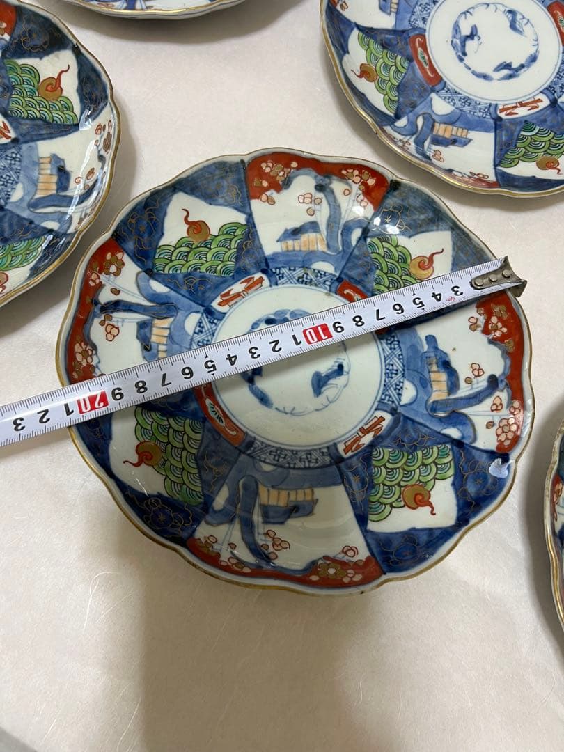 希少江戸時代 富長貴春 豆皿手塩皿 錦絵 色絵金彩時代物6点木箱あり直径21.5