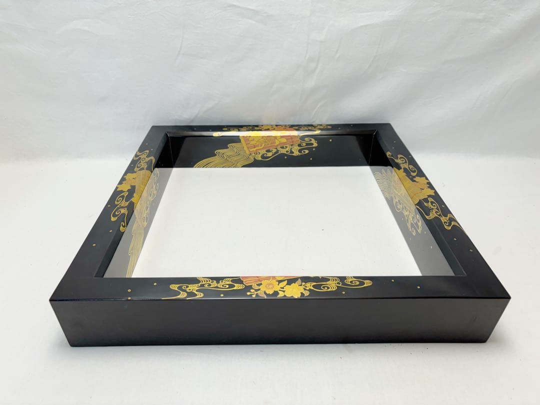 未使用 茶道具 銅製 炉壇 利休炉壇 黒真塗 花筏蒔絵 炉縁 2点セット 紙箱