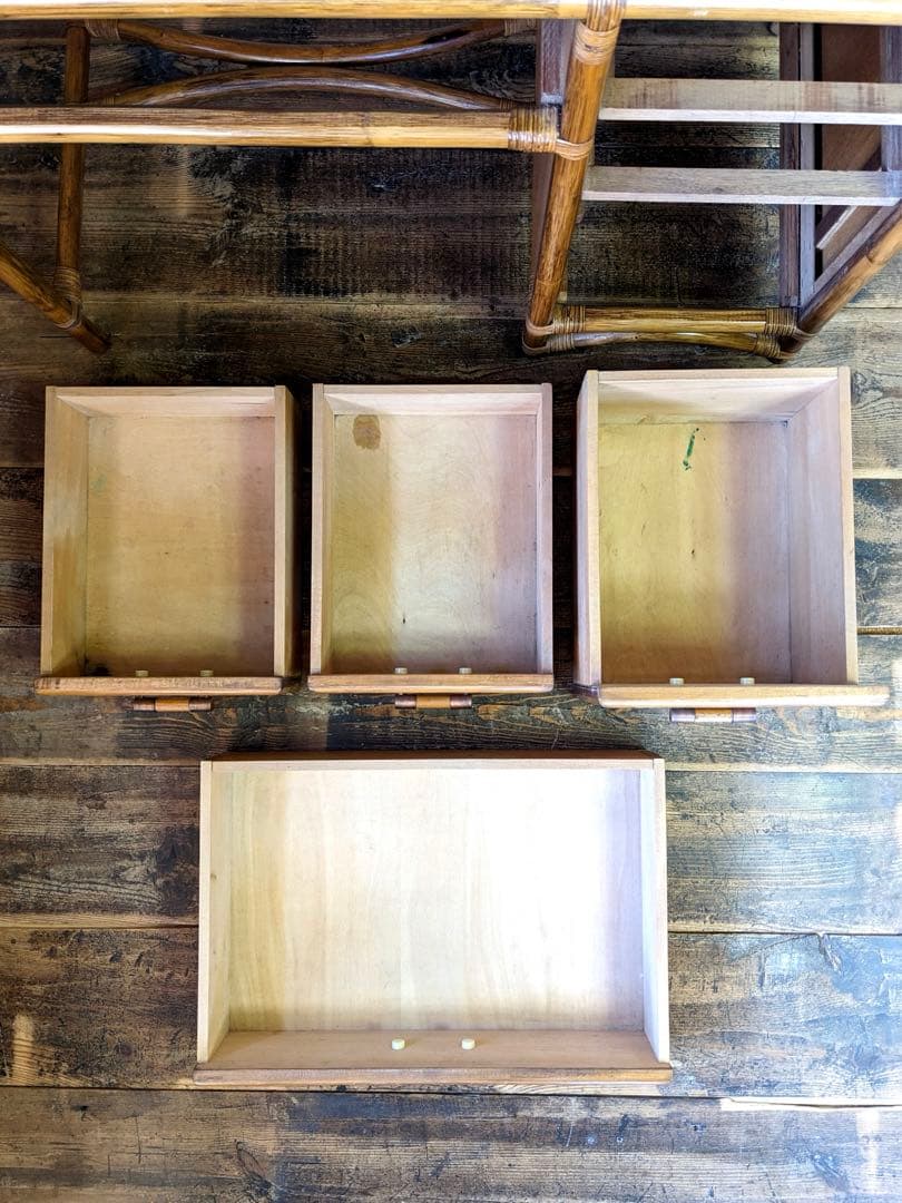 【Kazama】籐家具 ラタンのドレッサー 鏡台 椅子付