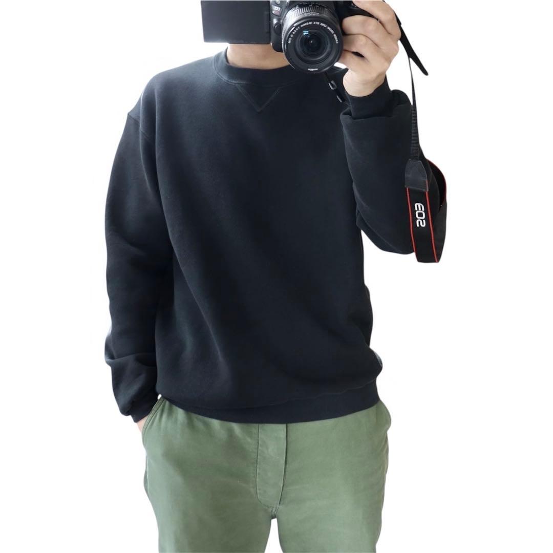 80s USA製 ブラック Russell ラッセル スウェット 前V 無地 L