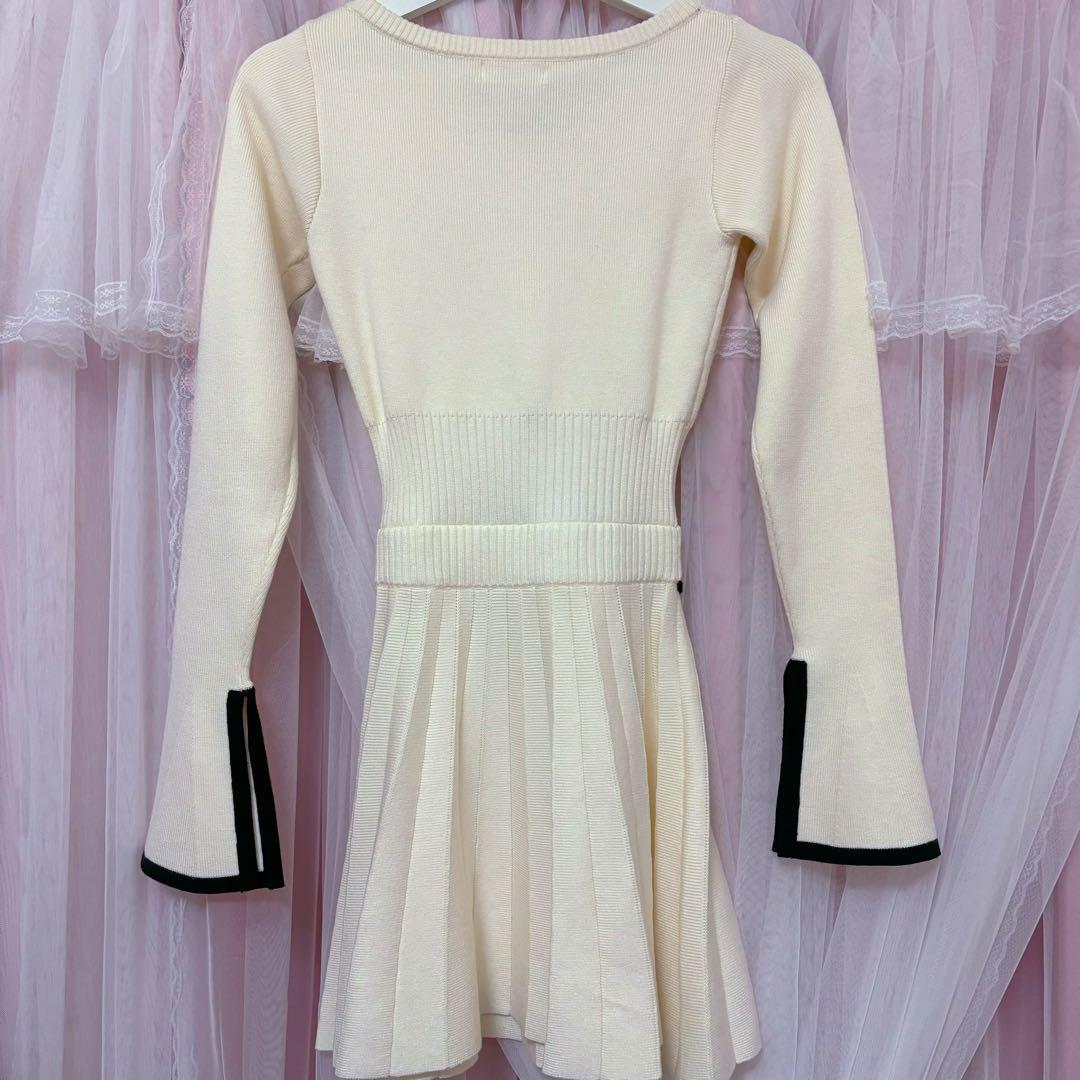 darich ウエストオープンリボンデザインニットミニワンピース ivory