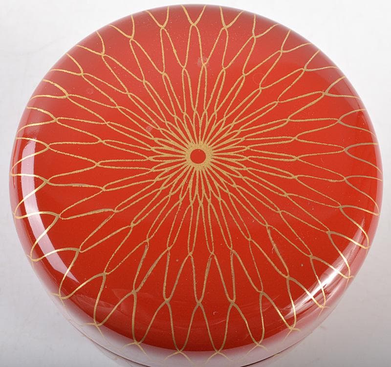 茶道具　越前塗　宮田宗景作　朱塗　網目蒔絵　中棗　共箱　V　R5430