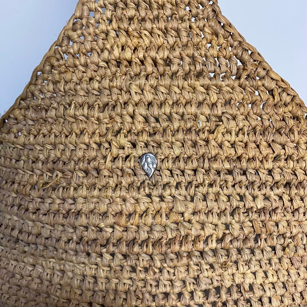 ヘレンカミンスキー　かごバッグ　ラフィア　リーフ金具　バイカラー