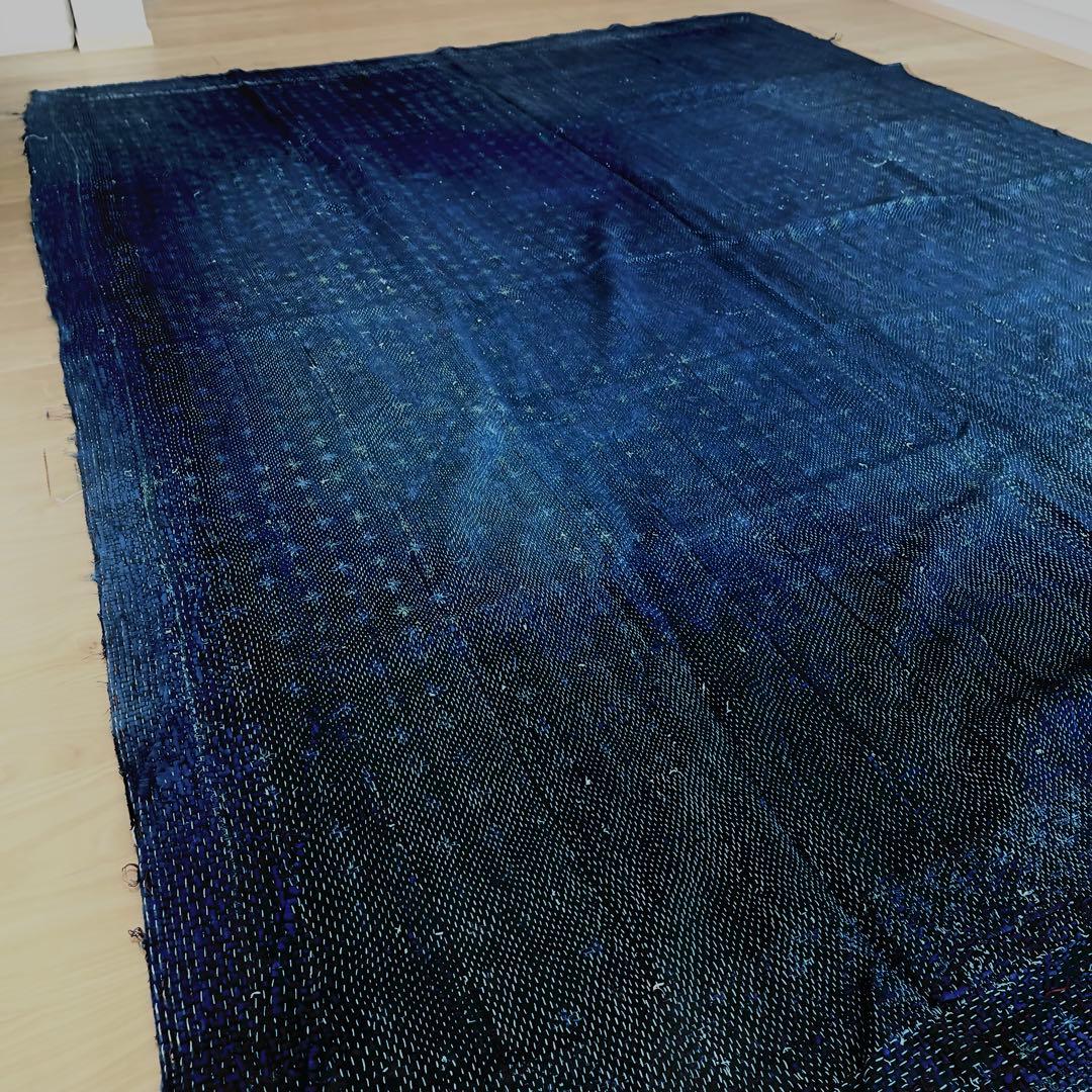 インド 藍染 ヴィンテージキリム ラグ 刺し子