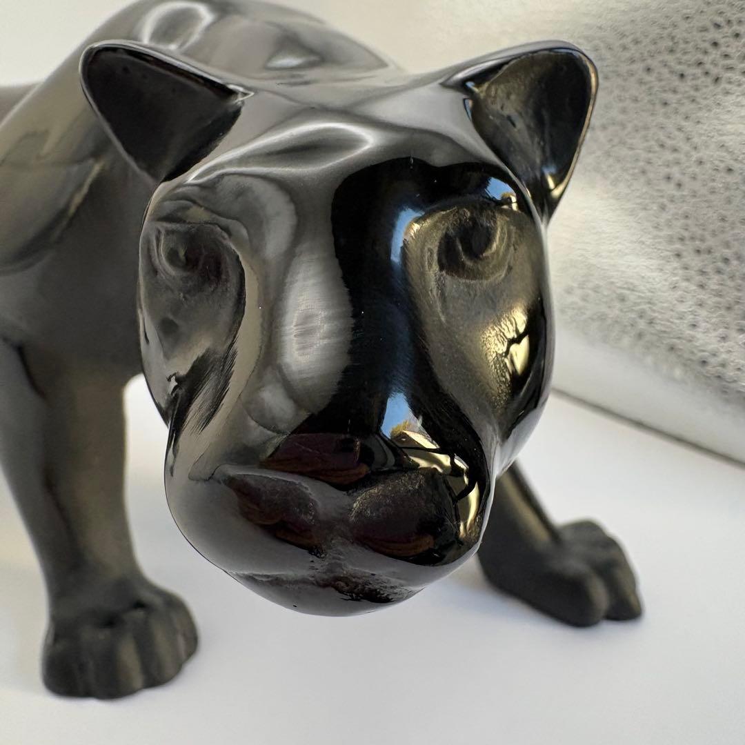 ドームフランス ブラックパンサー 黒ヒョウ クリスタル ガラス 置物 オブジェ