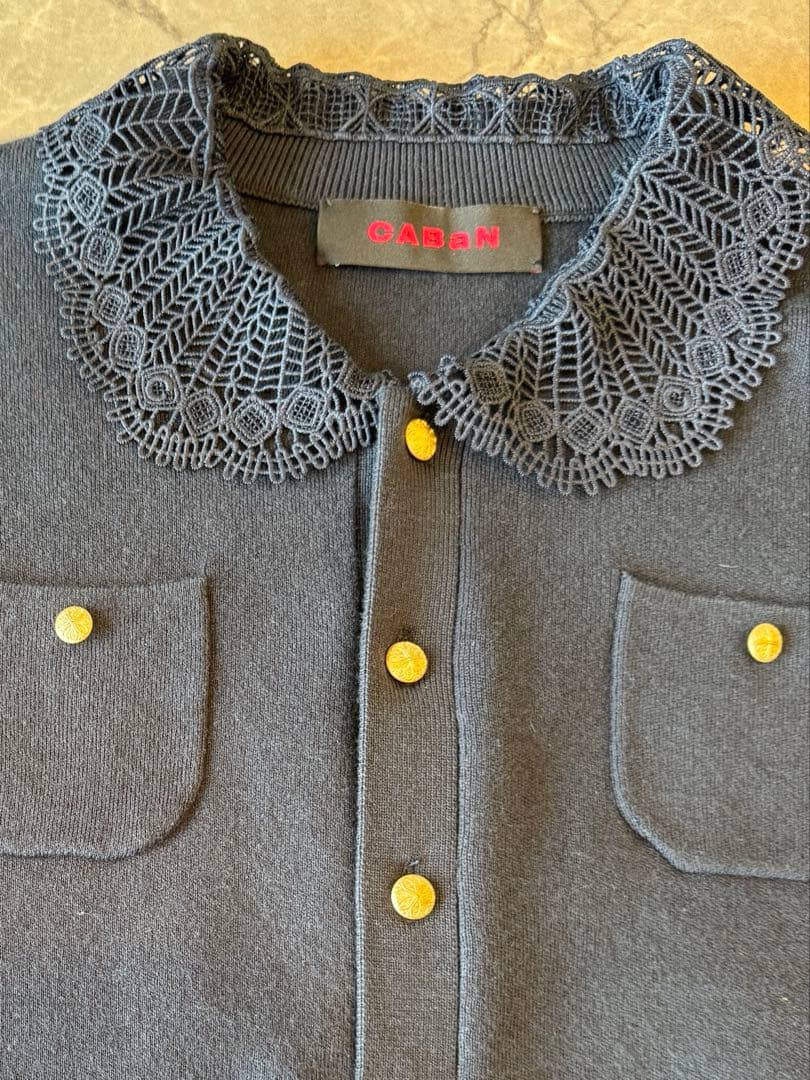 キャバン　caban カーディガン　ネイビー ニットレース