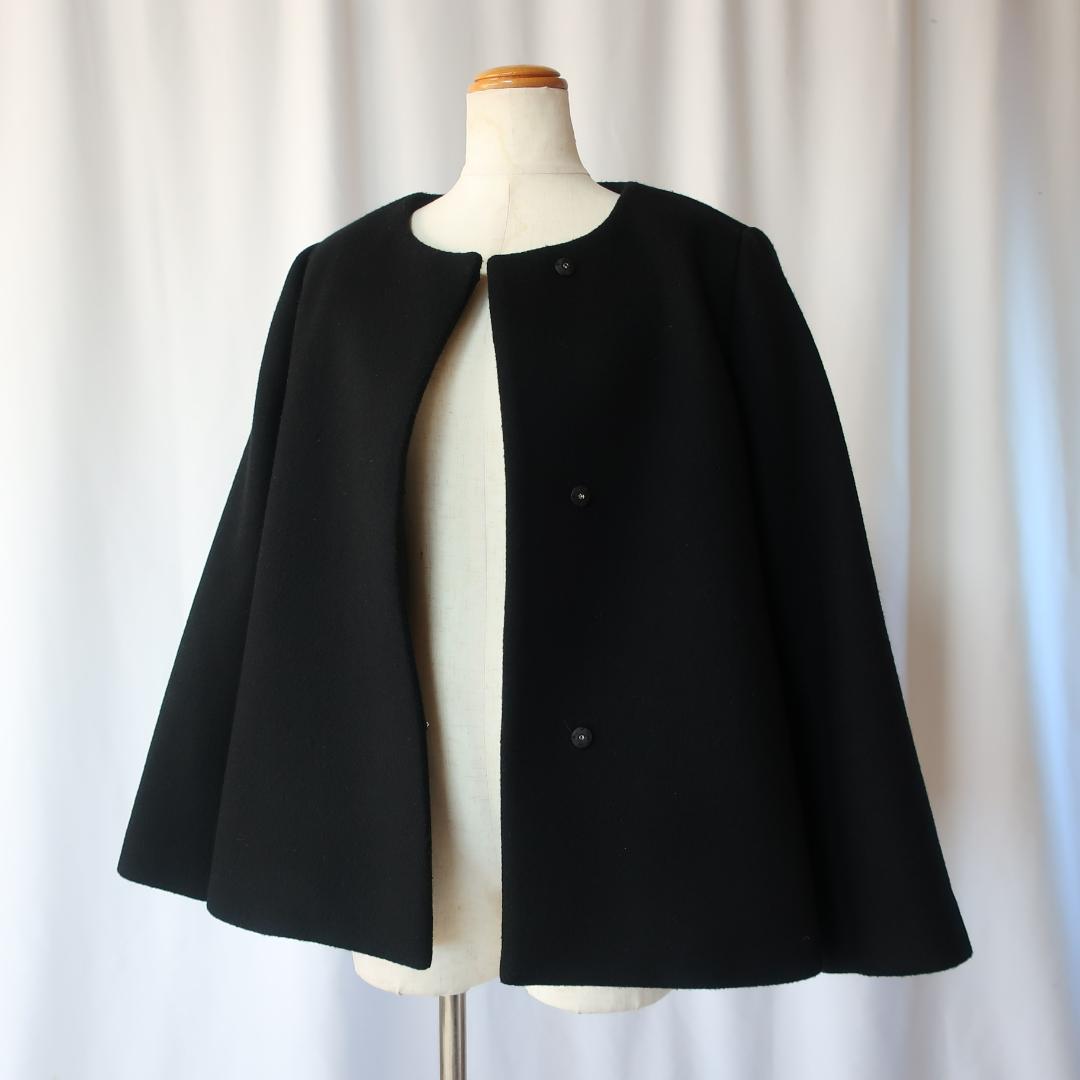 アンタイトル ウール ノーカラーショートコート シンプル 大きいサイズ 黒 42