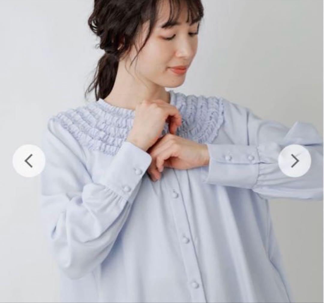 ✨新品❤️✨SONO ウォッシャブル ちびフリル 長袖 ブラウス ライトブルー　M