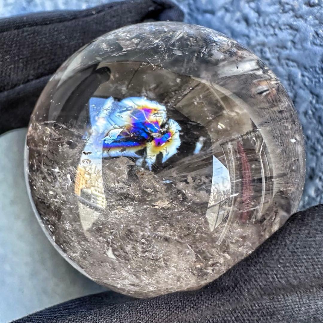 爆アレ❗️ 開運 魔除 ❗️レインボー☆スモーキークォーツ丸玉☆天然石A1290