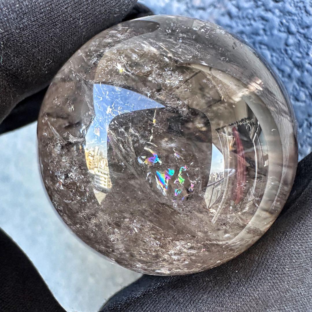 爆アレ❗️ 開運 魔除 ❗️レインボー☆スモーキークォーツ丸玉☆天然石A1290