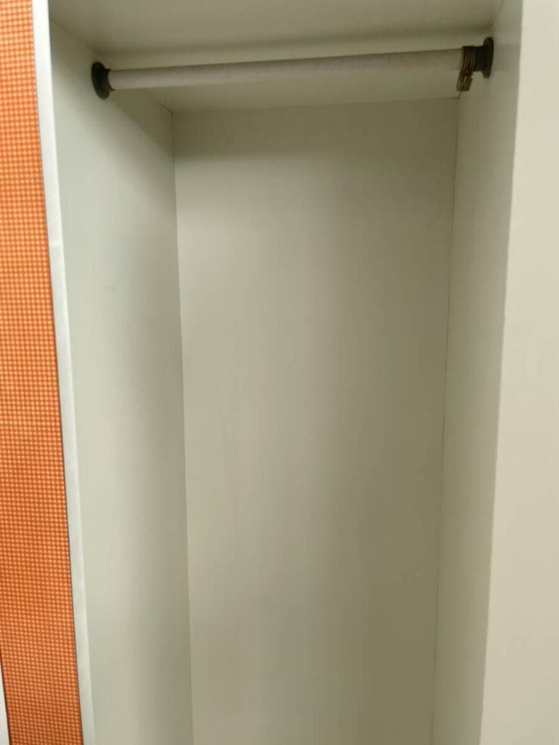 昭和レトロ　洋服タンス　スリム　オレンジチェック×ホワイト　ワードロープ