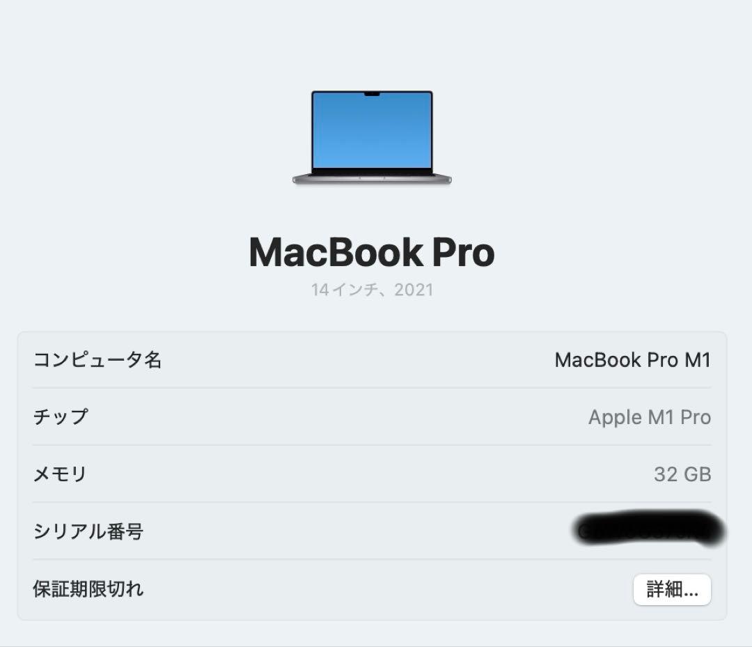 【ジャンク】MacBookPro14M1pro 32GB1TBスペースグレイUS
