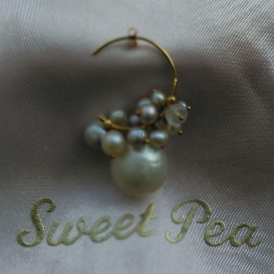 【※限定最終価格※】セミバロック白パール16㎜ 全長3.3㎝ 全15石フープ2㎝