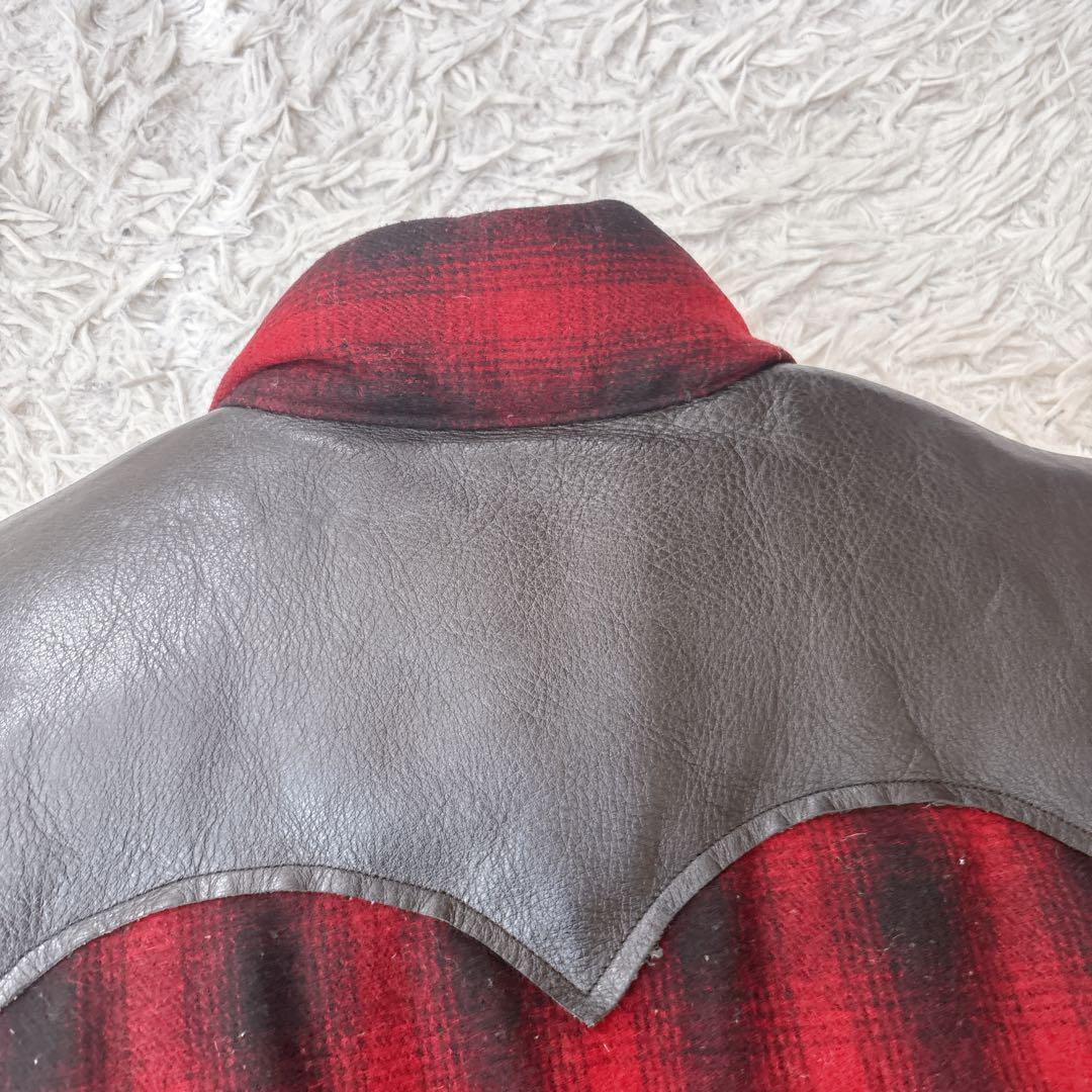 シュガーケーン　ウール　レザーヨーク　ダウンベスト チェック オンブレ　切替　M