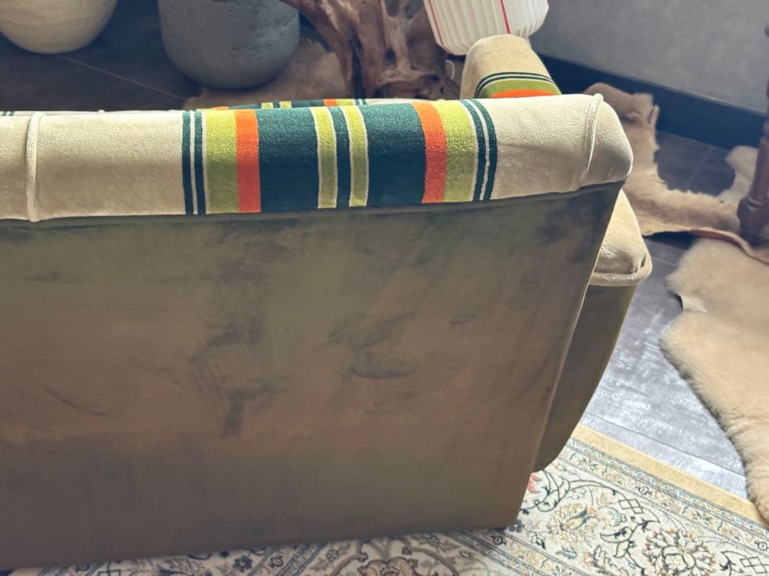 希少　二人掛けソファ ファブリックソファ　レトロ　ストライプソファ　SZ