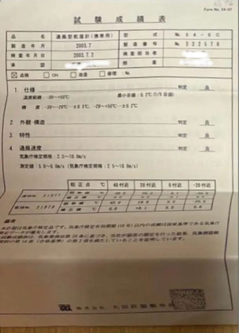 新品未使検定品　大田計器製　アスマン通風温湿度計