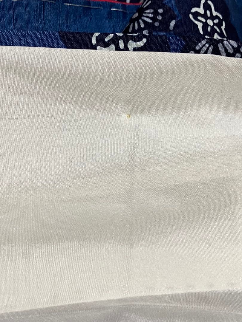 琉球藍型 琉球紅型紬 小紋 松竹梅 菊 落款 反端布 未使用 イ5835