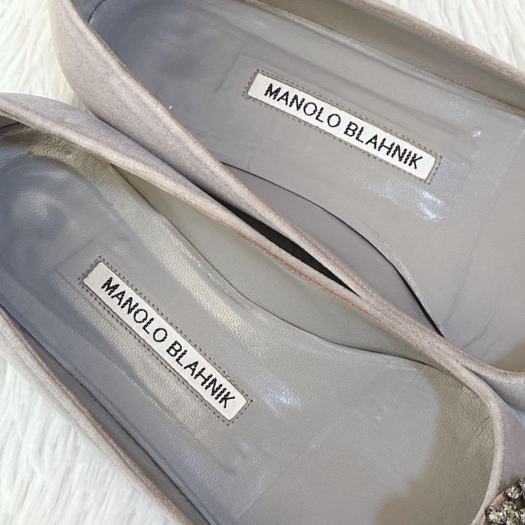 マノロブラニク　ハンギシ ビジュー　ベロア　35 パンプス　22cm グレー