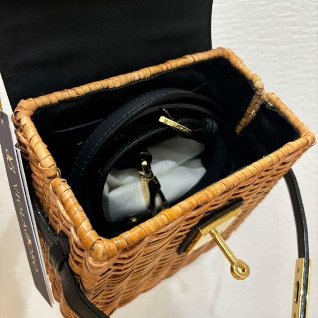 スプリットラタン　ターンロック付き2WAYトップハンドルバッグ Sサイズ