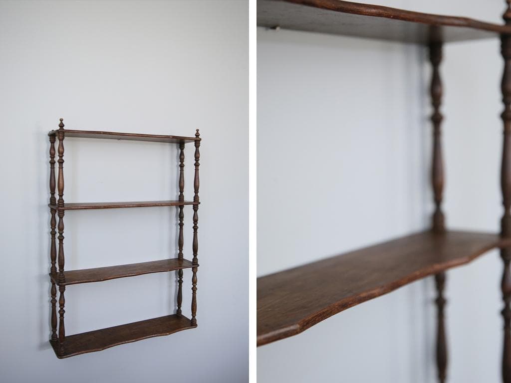 フランスアンティーク木製ウォールシェルフ/壁掛けラック/飾り棚(90-178)