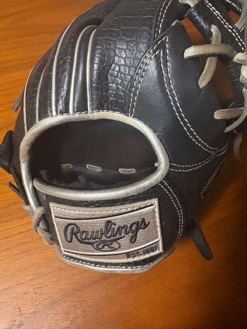 ローリングスHOH.内野用.黒.シルバー.Hウェブ.クロコ型押し