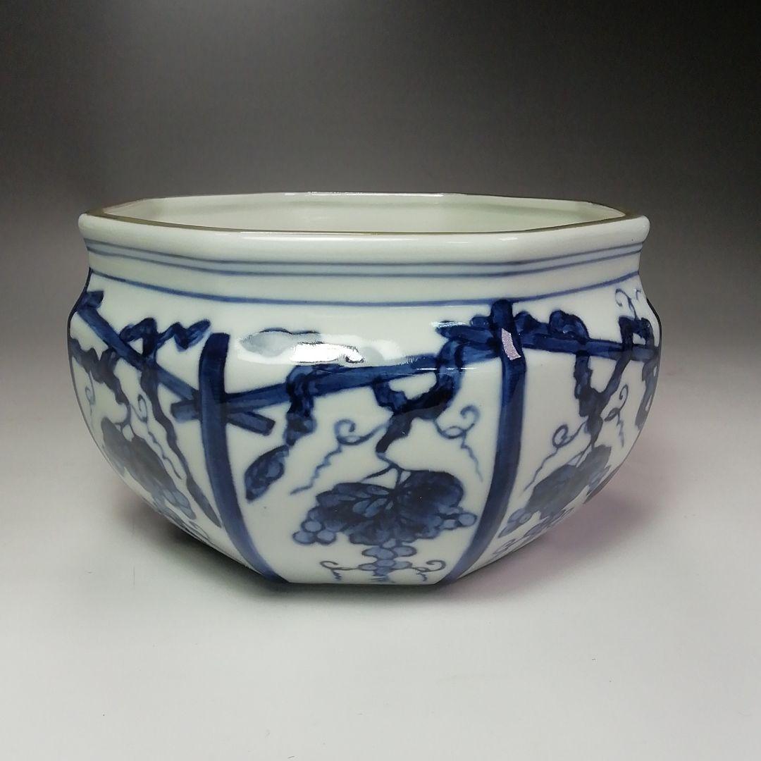 Ｓ４０３　皆具　『ぶどう棚　染付　皆具』『鈴木康月造』　共箱　茶道具