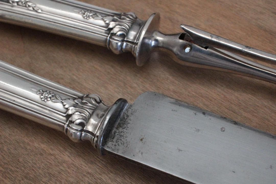 フレンチアンティーク・シルバー大型ナイフ&フォーク2本セット