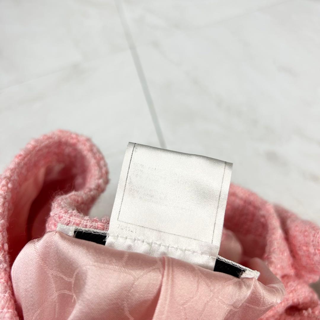美品 CHANEL 立体 COCO ロゴ ノーカラー ツイードジャケット 38