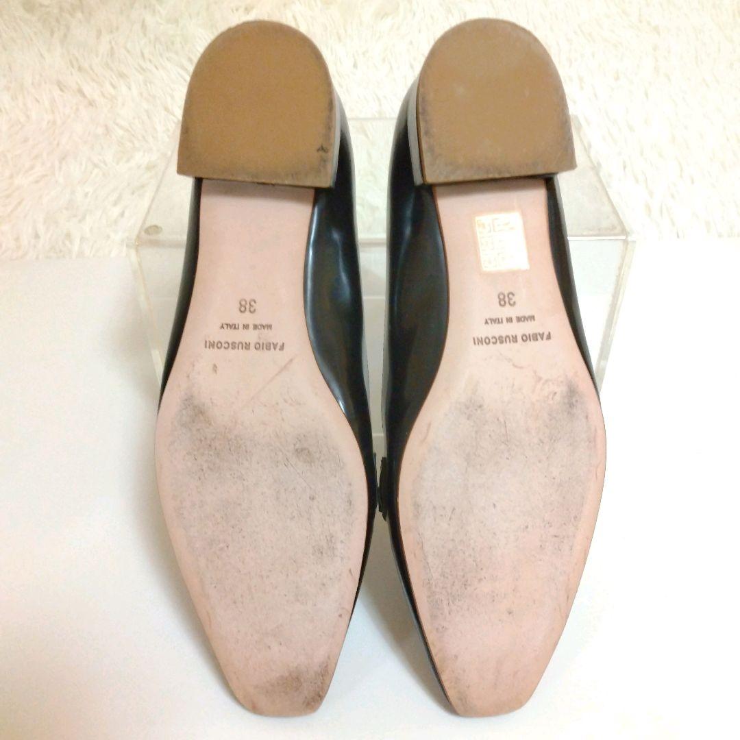 極美品 ファビオルスコーニ 本革 24.5 ビットローファー ローヒール 黒