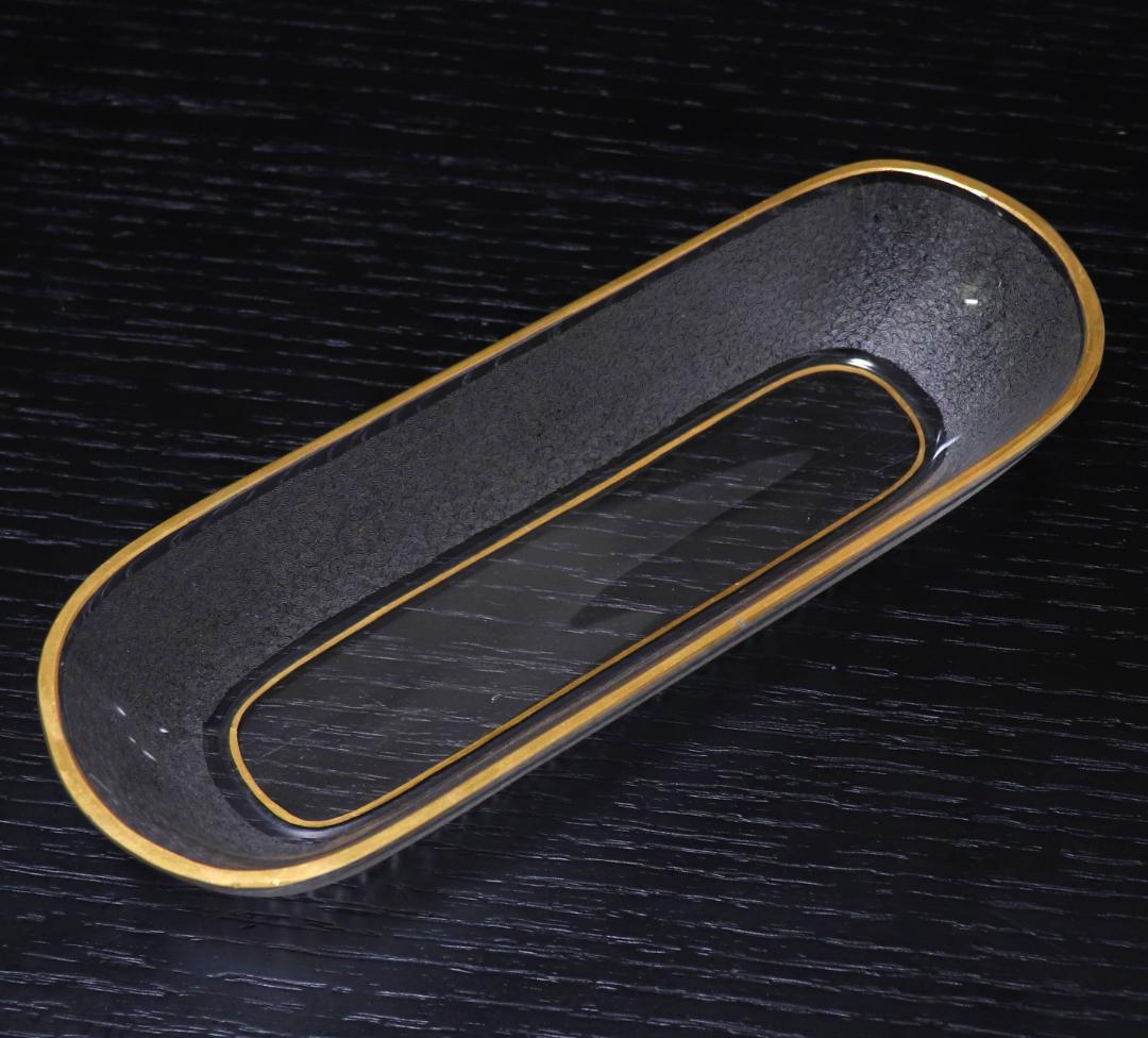 オールド・バカラ 珍品 春海商店特注青海波文金彩舟形鉢 24.6cm 懐石料理具