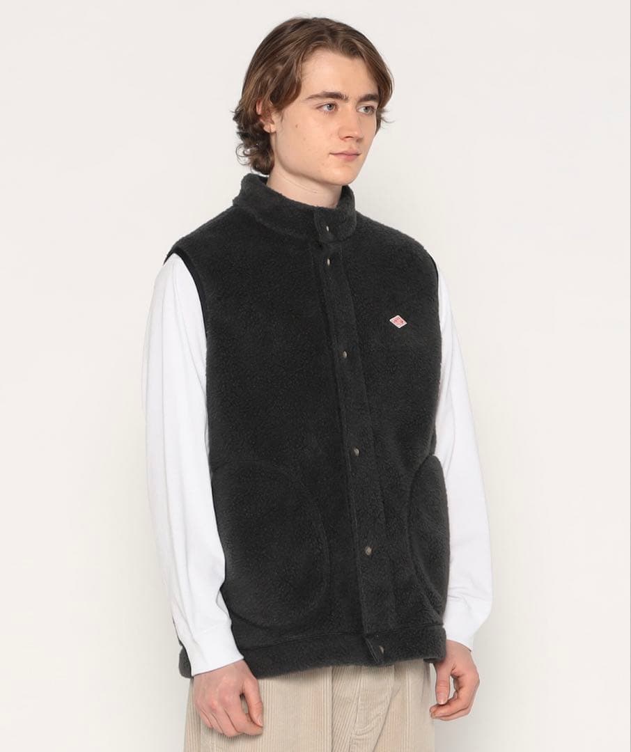 新品 DANTON ダブルフェイス ボア スタンドカラー ベスト ブラック M
