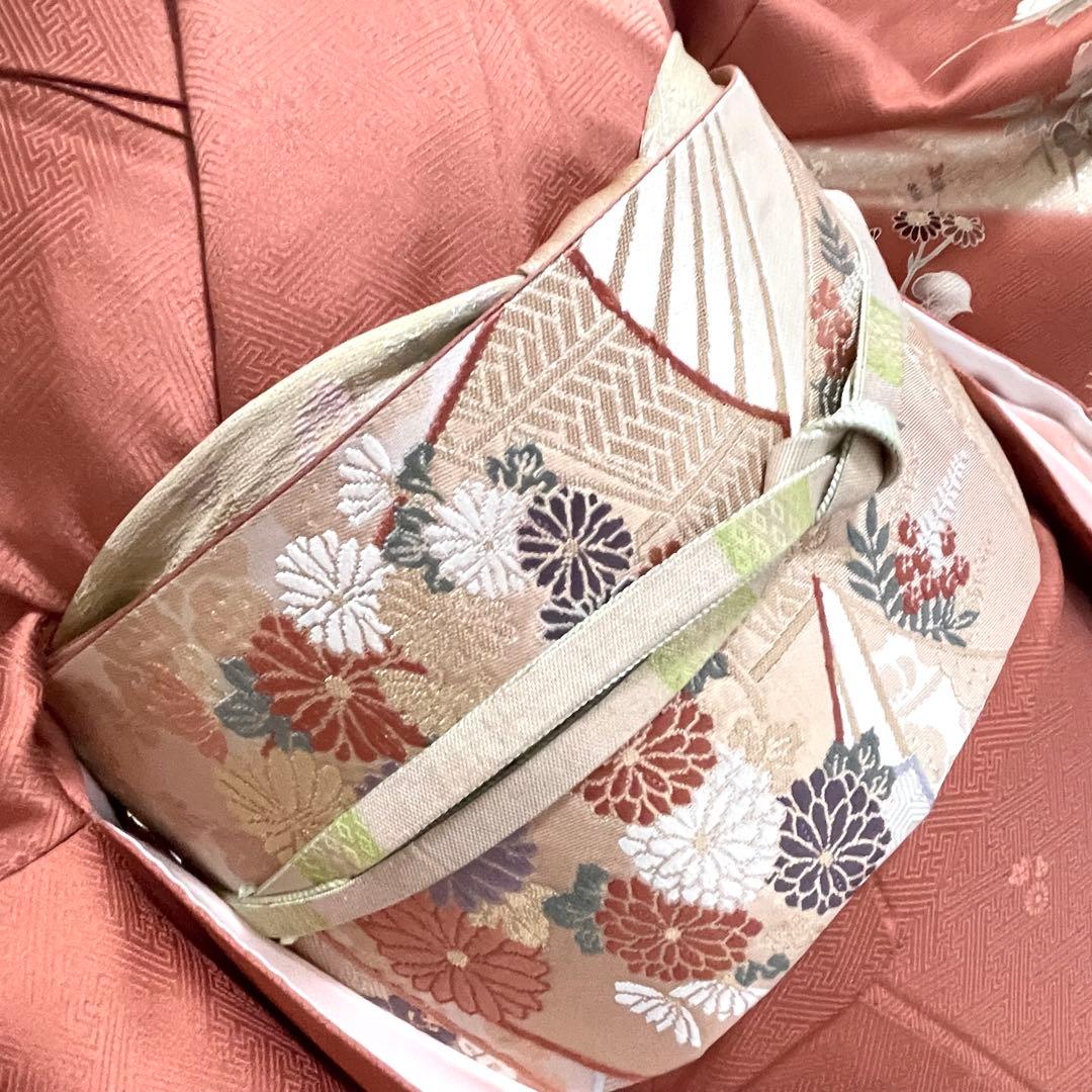 オレンジ　友禅 4点 フルセット 訪問着 入学式 卒業式 入園式 春 秋 冬