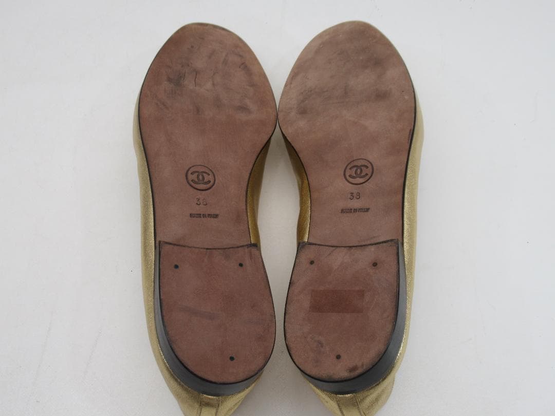 【正規品】シャネル ココマーク バレエシューズ ゴールド 38 N87