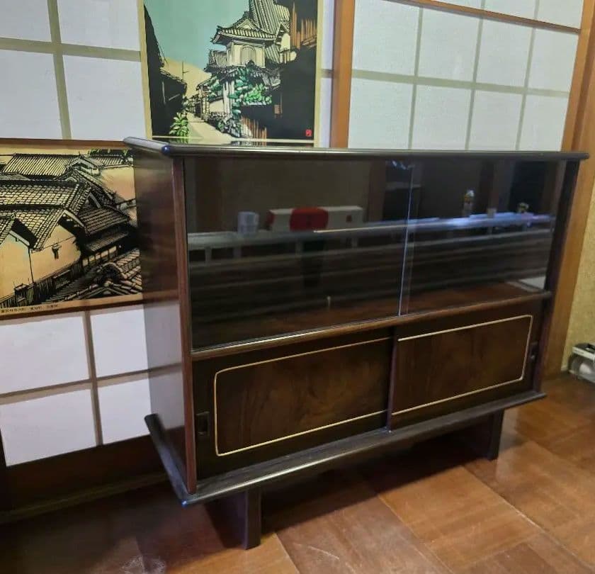 和風ダークブラウンキャビネット茶箪笥 飾り棚 サイドボード