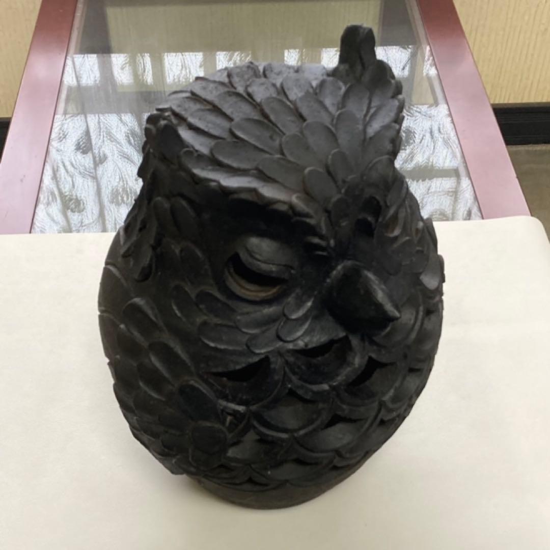 信楽焼 陶器 フクロウ 梟 置物 オブジェ 透かし 工芸品 モダン レトロ