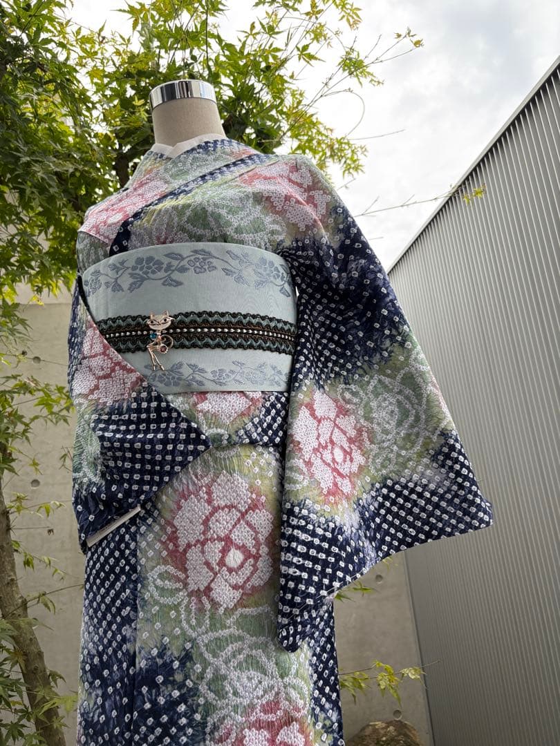 有松絞り浴衣 新品 仕立て上りhanashibori紺地