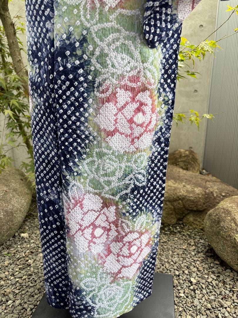 有松絞り浴衣 新品 仕立て上りhanashibori紺地