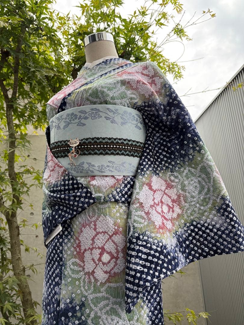 有松絞り浴衣 新品 仕立て上りhanashibori紺地